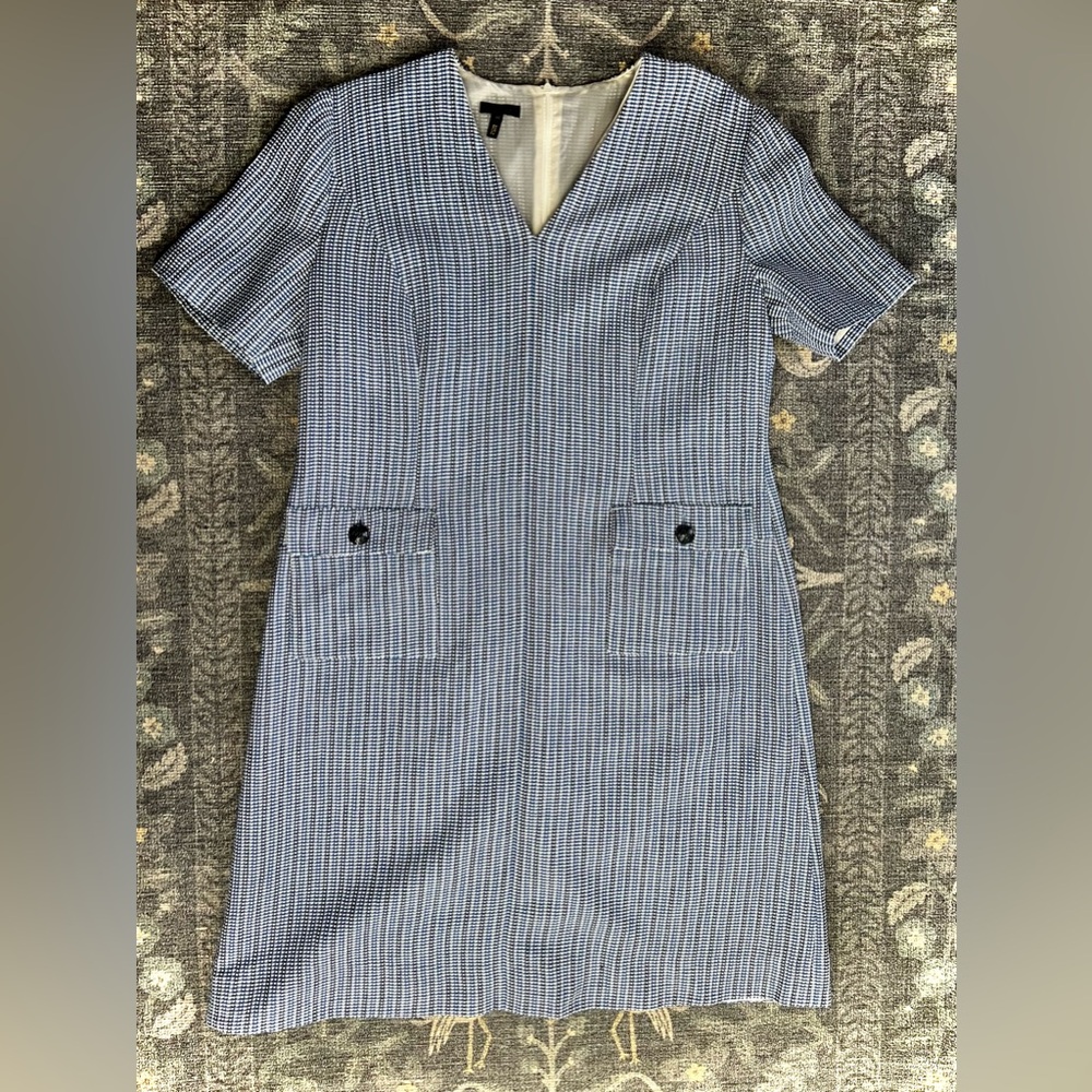 Escada Duanne tattersall check short sleeve dress in blue and white cotton